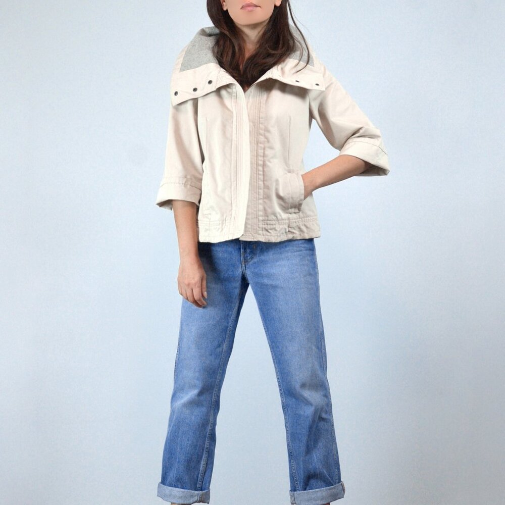 GAP Beige & Grey Half Sleeve Lightweight Funnel Neck Jacket, S